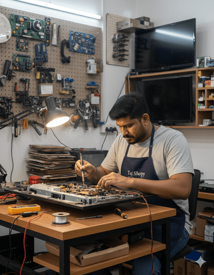 Electronics repair bench in service shop